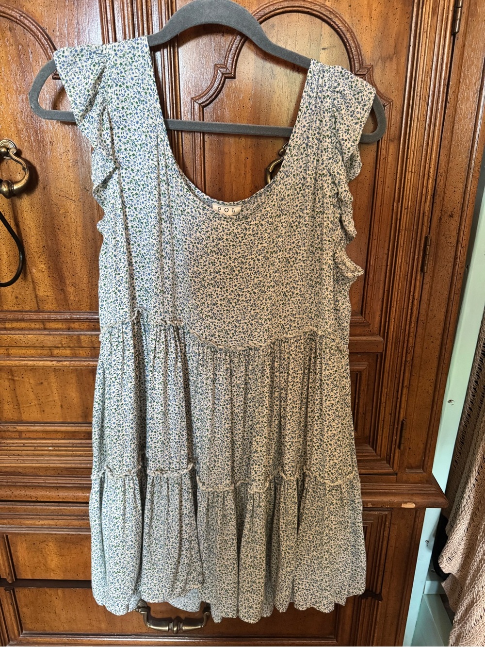 POL Light Blue Floral Ruffle Tiered Sundress M